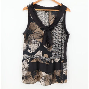 Mixed Print Sheer Sleeveless Top Whimsigoth Indie Fairy Grunge Ruffle Art Size L